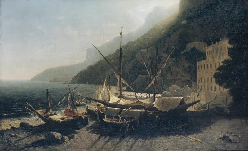 Landscape at Amalfi Bay by George Loring Brown, oil painting