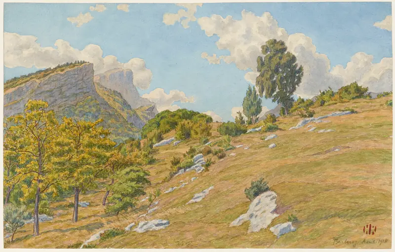 Henri Rivière's 'Plateaux de Barberaz' captures a serene landscape with vibrant colors.