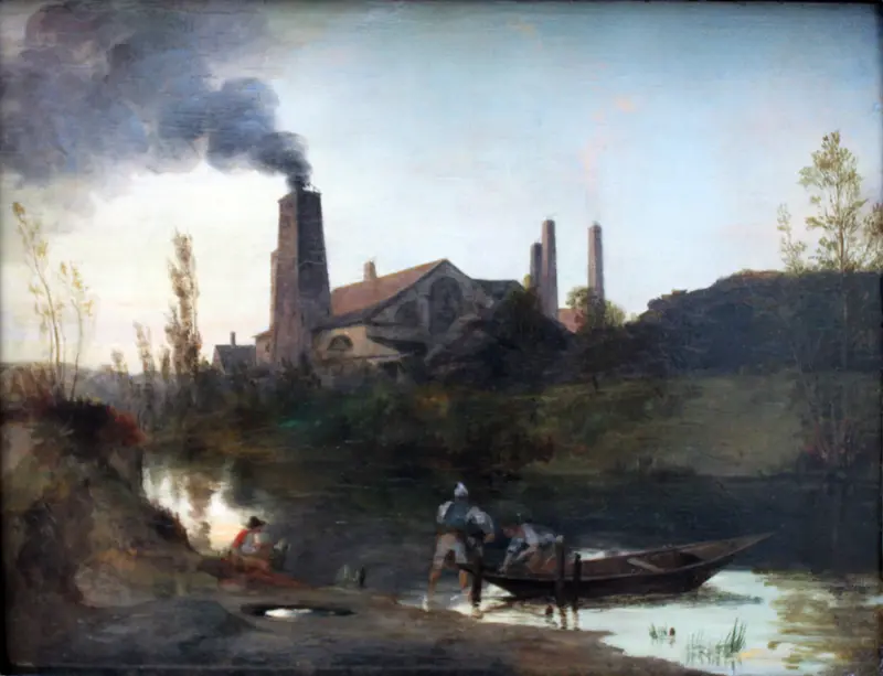 The Neustadt-Eberswalde Rolling Mill by Carl Blechen, oil painting depicting an industrial scene.
