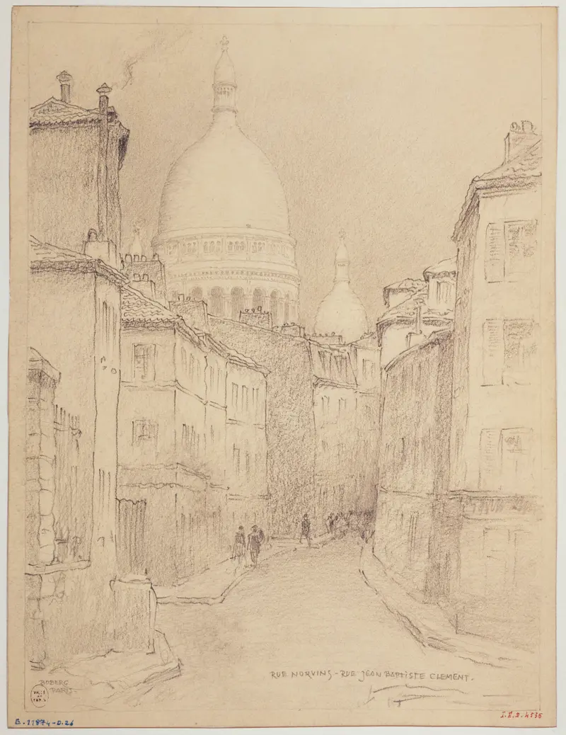 Oil on canvas by Ferdinand Boberg depicting a Parisian street with cobblestones.