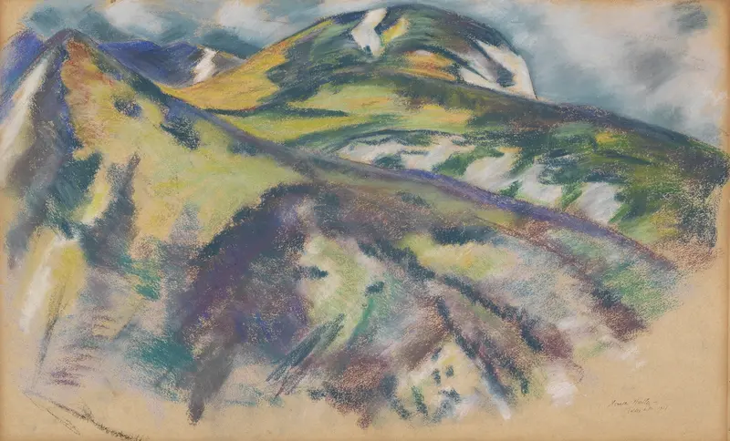 Valdez Hills by Marsden Hartley, oil on canvas depicting vibrant hills and nature.