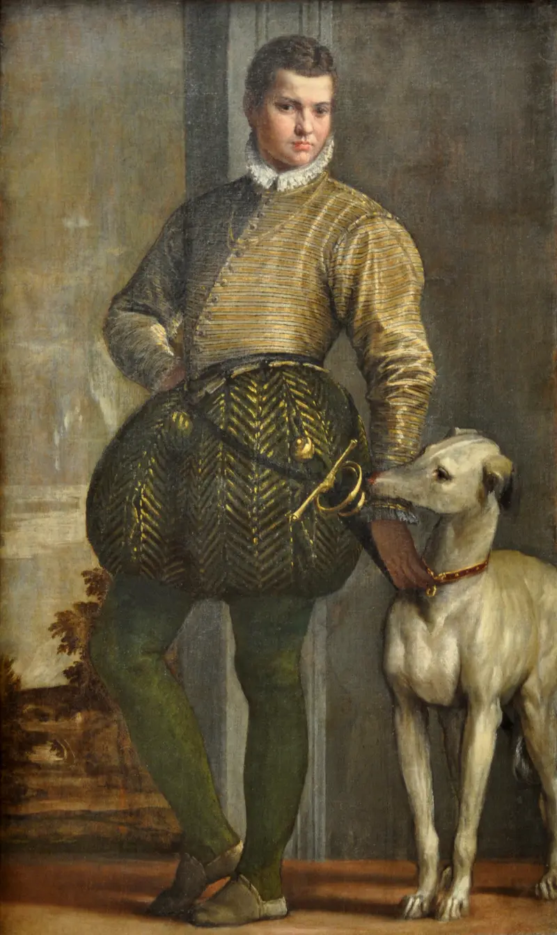 A young boy stands with a greyhound, showcasing Veronese's skill in portraiture.