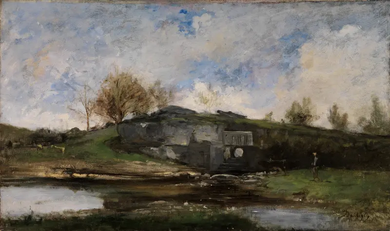 Schleuse im Tal von Optevoz by Charles François Daubigny, oil painting depicting a tranquil river landscape