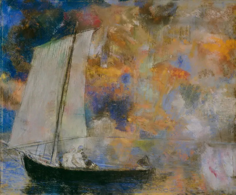 Flower Clouds by Odilon Redon, oil painting of vibrant flowers and ethereal forms.