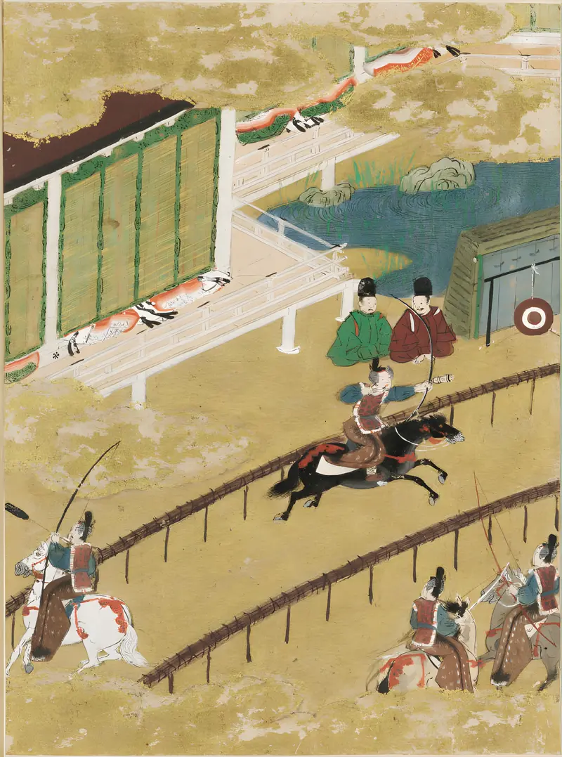 Ukiyo-e by Tosa Mitsunobu depicting fireflies among dark foliage, gold medium