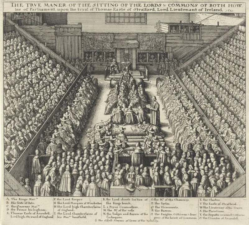 Etching by Wenceslaus Hollar depicting the British Parliament assembly in 1641