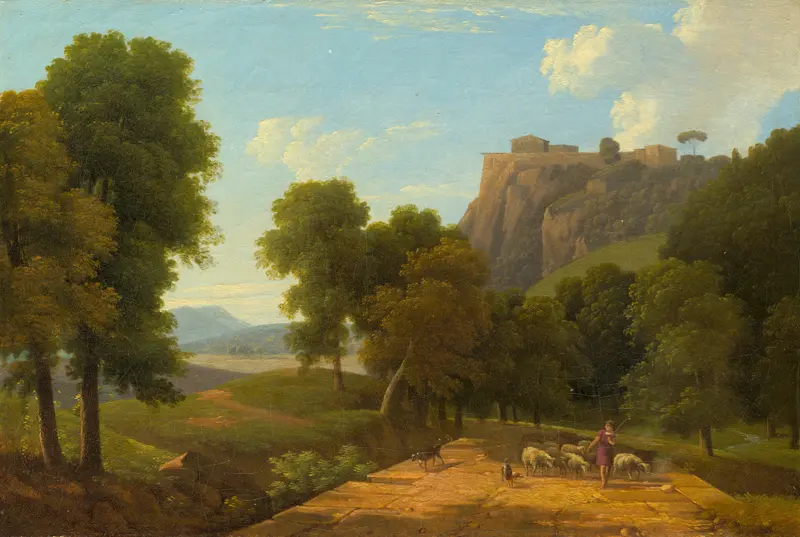 Shepherd with his flock, oil on canvas by Jean-Victor Bertin