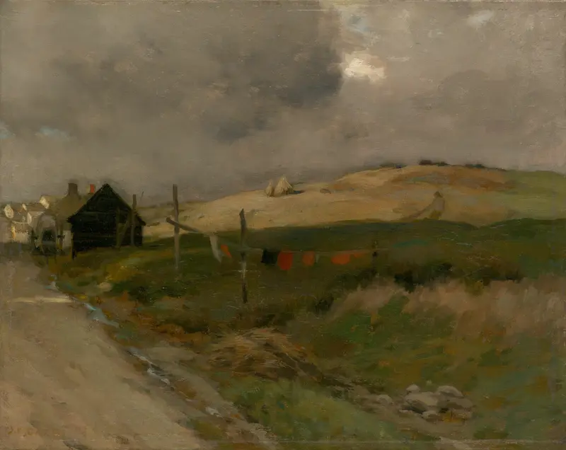 Landscape by Jean Charles Cazin, oil on canvas depicting gentle hills and wildflowers.