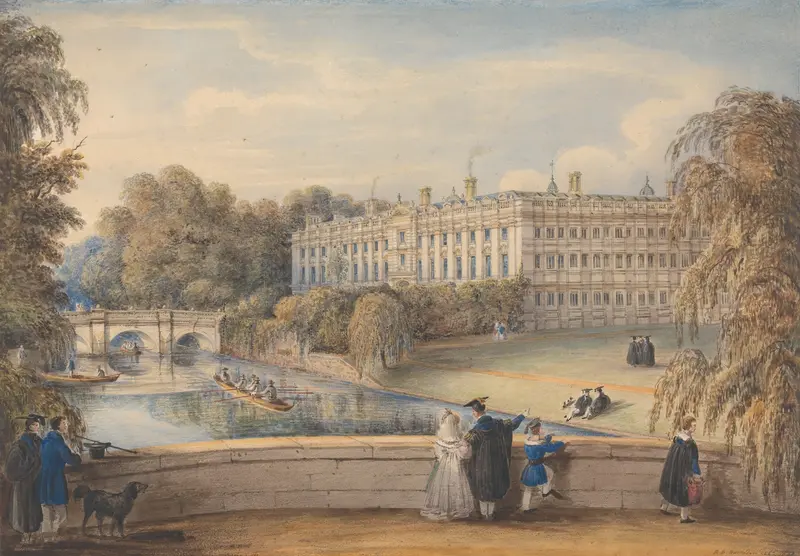 Clare College, Cambridge by Richard Banks Harraden, oil on canvas, features dawn light on ancient stone.
