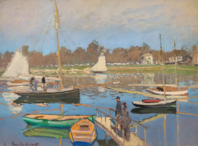 Le bassin d’Argenteuil by Claude Monet, oil on canvas depicting shimmering water and dappled light.