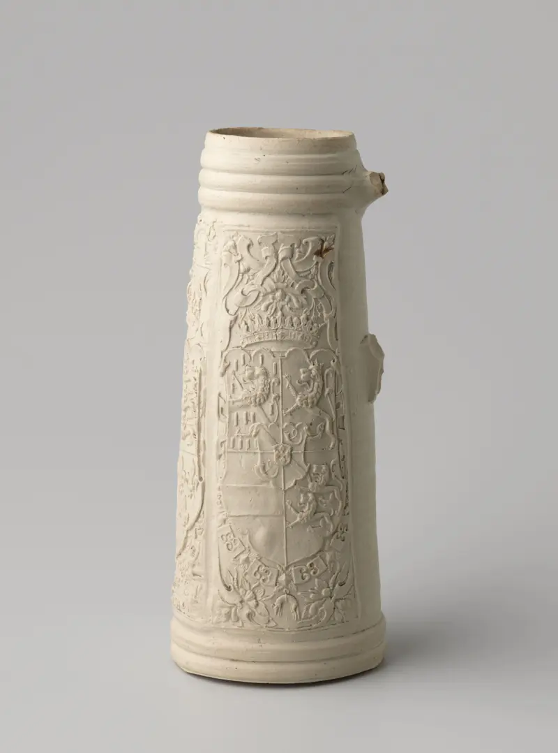 Tankard with coats of arms of Spain, England, and the House of Orange, metalwork by unknown artist