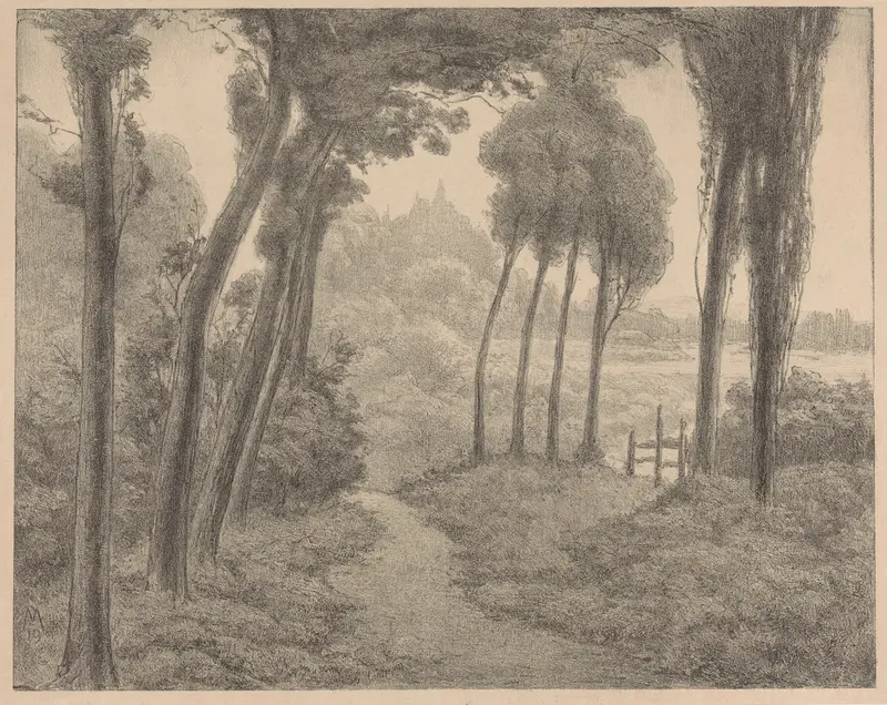 Landscape with a forest path by Simon Moulijn, oil painting