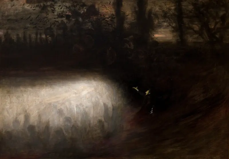 Funeral March by Władysław Podkowiński, oil on canvas depicting a somber procession in twilight.