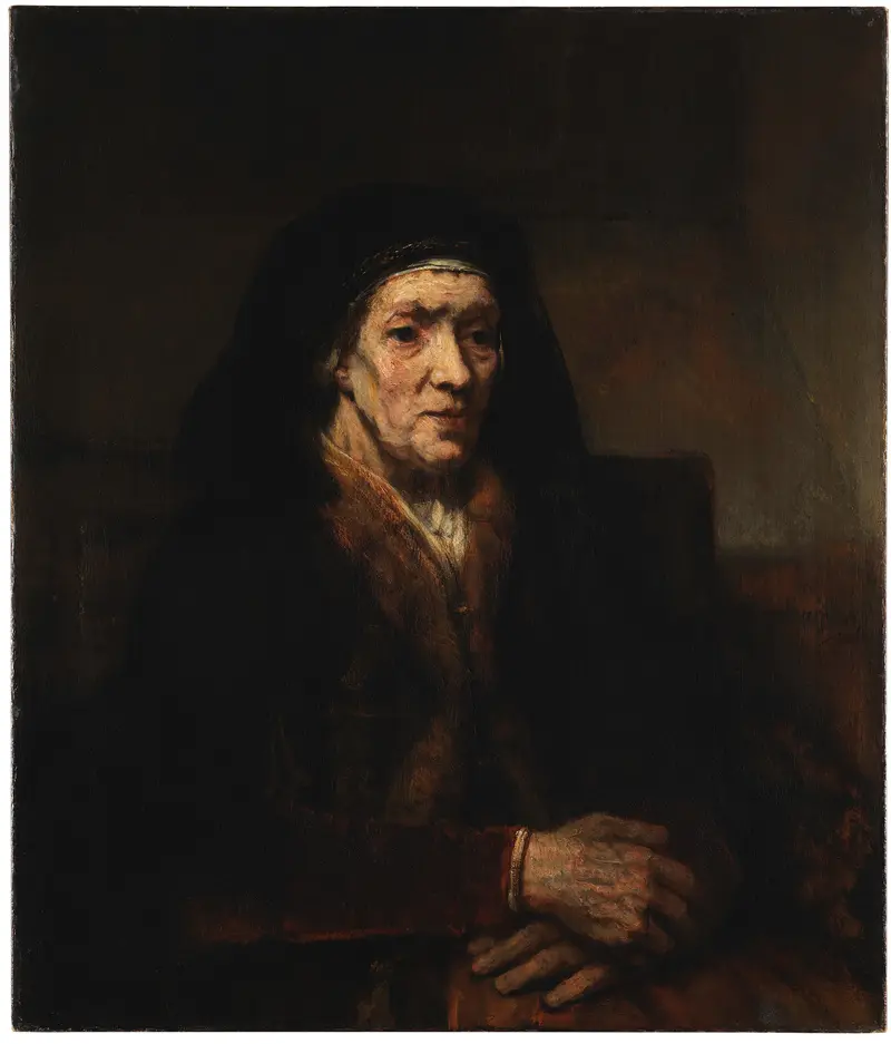 Portrait of an old woman with clasped hands, painted by Rembrandt in 1661.