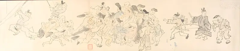 Genre scene with humorous figures in a contest, paper by Kano Tan'yū