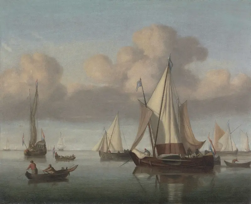 A Kaag at Anchor with Sails Hoisted, oil painting by Willem van de Velde the Younger
