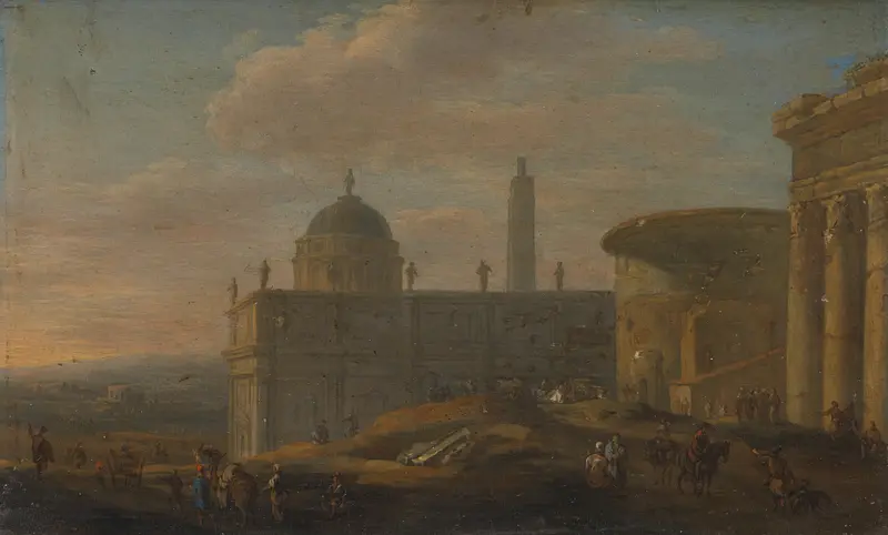 Italian city view by Jacob van der Ulft, oil on canvas depicting water and architecture.