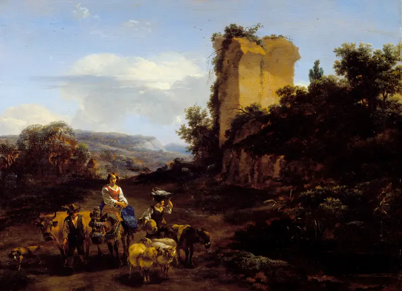 Landscape with Ruins and Travelers, oil on canvas by Nicolaes Pietersz Berchem