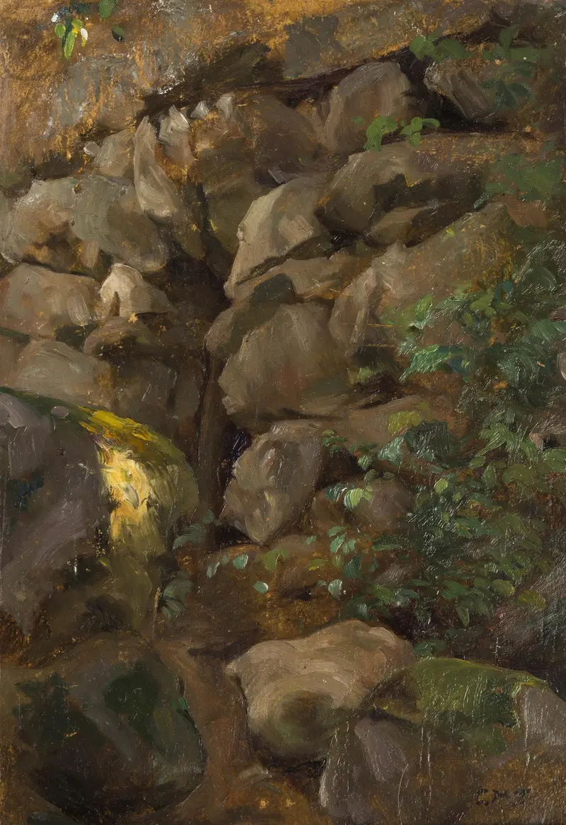 Study of Stones by Karl Maria Thuma, realism, depicting textured stones in earthy tones.