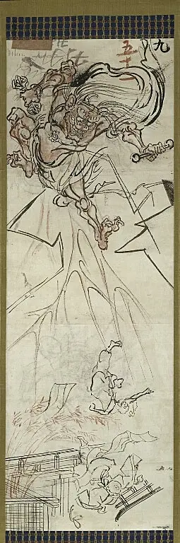 Lightning God by Kawanabe Kyôsai, ink on paper sketch depicting a dynamic deity
