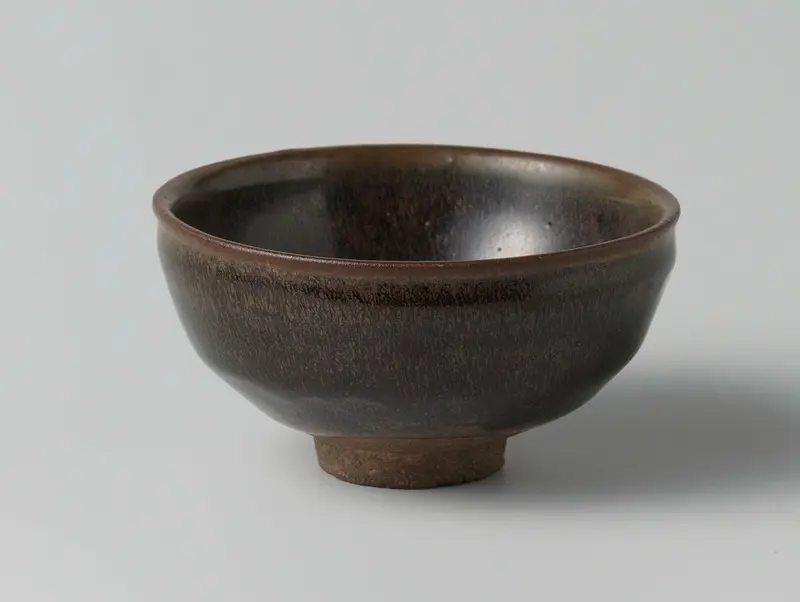 Ceramic teabowl with a 'hare's fur' glaze by unknown artist