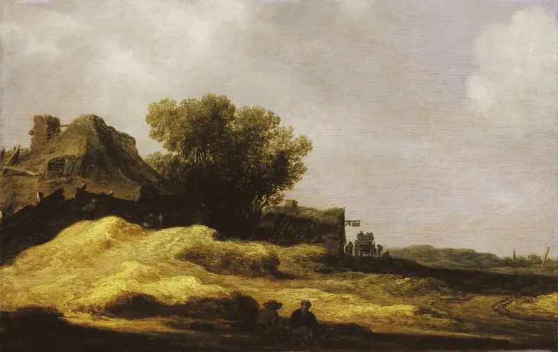 Dune landscape with an inn, oil painting by Jan van Goyen