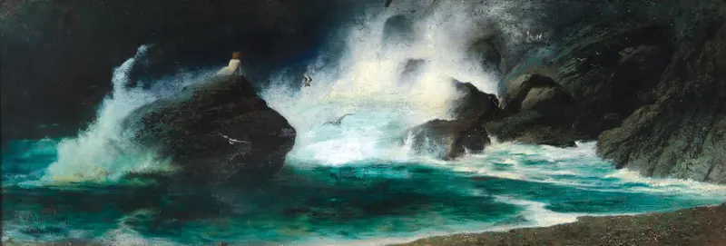 Capri by Karl Wilhelm Diefenbach, oil painting depicting a tranquil marine landscape.
