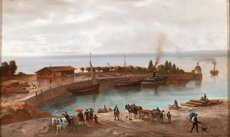 Marine scene with boats in a storm, oil painting by Adolf Obermüllner