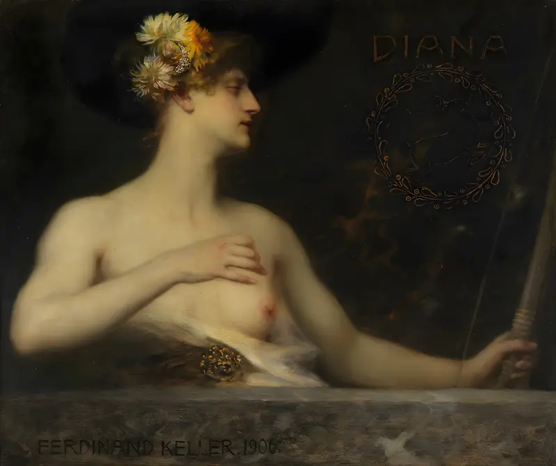 Ferdinand Keller's 'Diana' depicts the Roman goddess in a serene setting.
