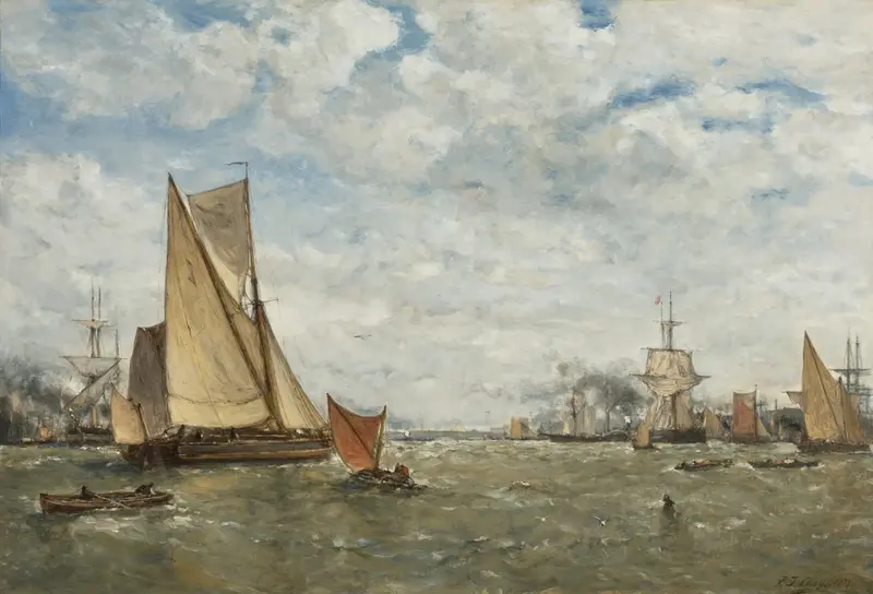 Boats in a harbor, oil painting by Paul Jean Clays