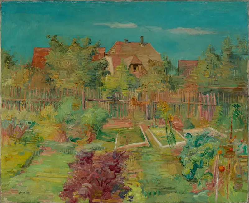 Garten im Herbst by Hermann Goebel, a post-impressionism landscape depicting a colorful autumn garden.