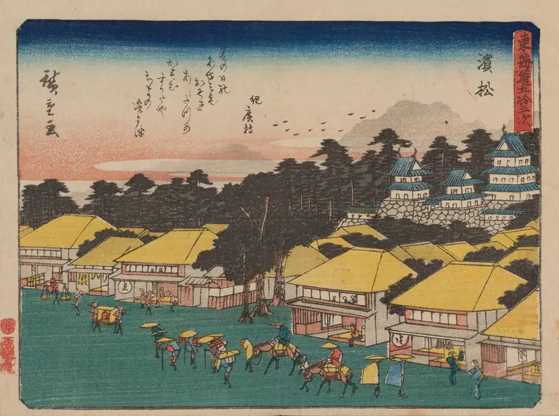 Ukiyo-e landscape by Utagawa Hiroshige, featuring mountains and clouds