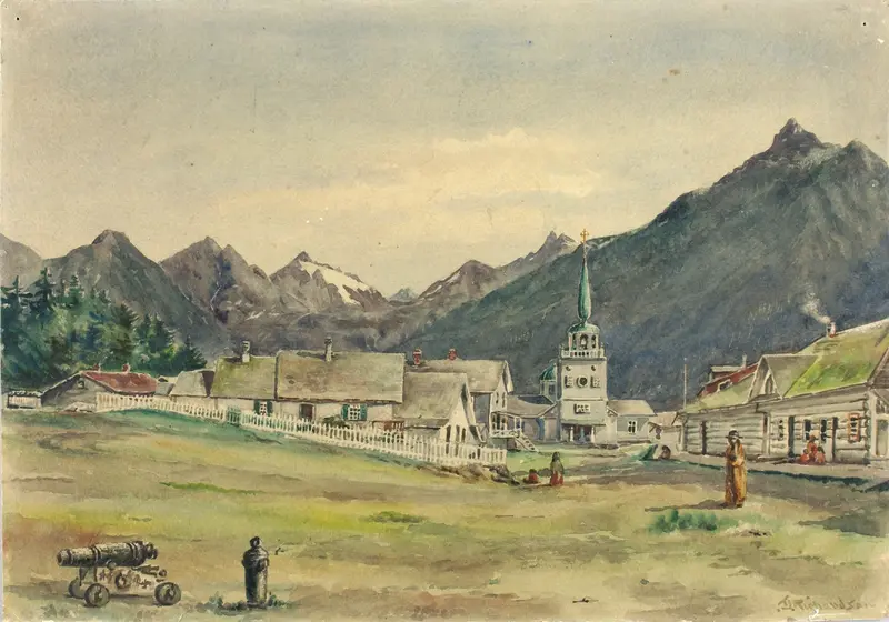 Landscape of Lincoln Street, Sitka by Theodore J. Richardson, medium unknown