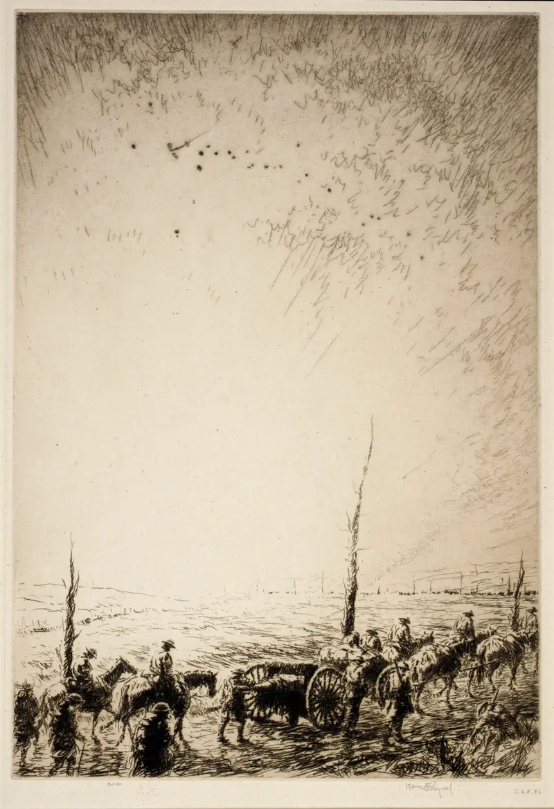 Scout Planes at Dawn by Kerr Eby, depicting scout planes at dawn in an unknown medium.