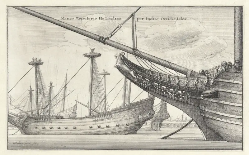 Etching by Wenceslaus Hollar depicting a ship's bow on the ocean