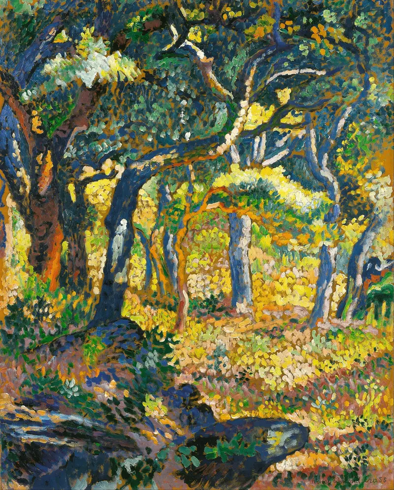Une clairière en Provence by Henri-Edmond Cross, oil on canvas depicting a sunlit clearing with trees