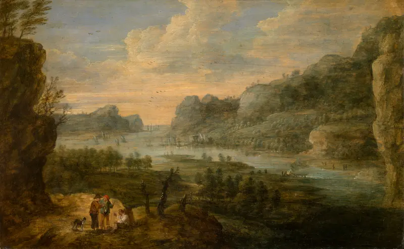 Landscape with a sunset, oil on canvas by Lucas van Uden