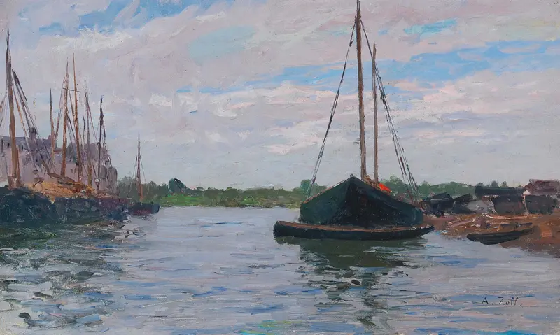 Landscape of Chioggia by Alfred Zoff, impressionism, depicting canals and sunset light.