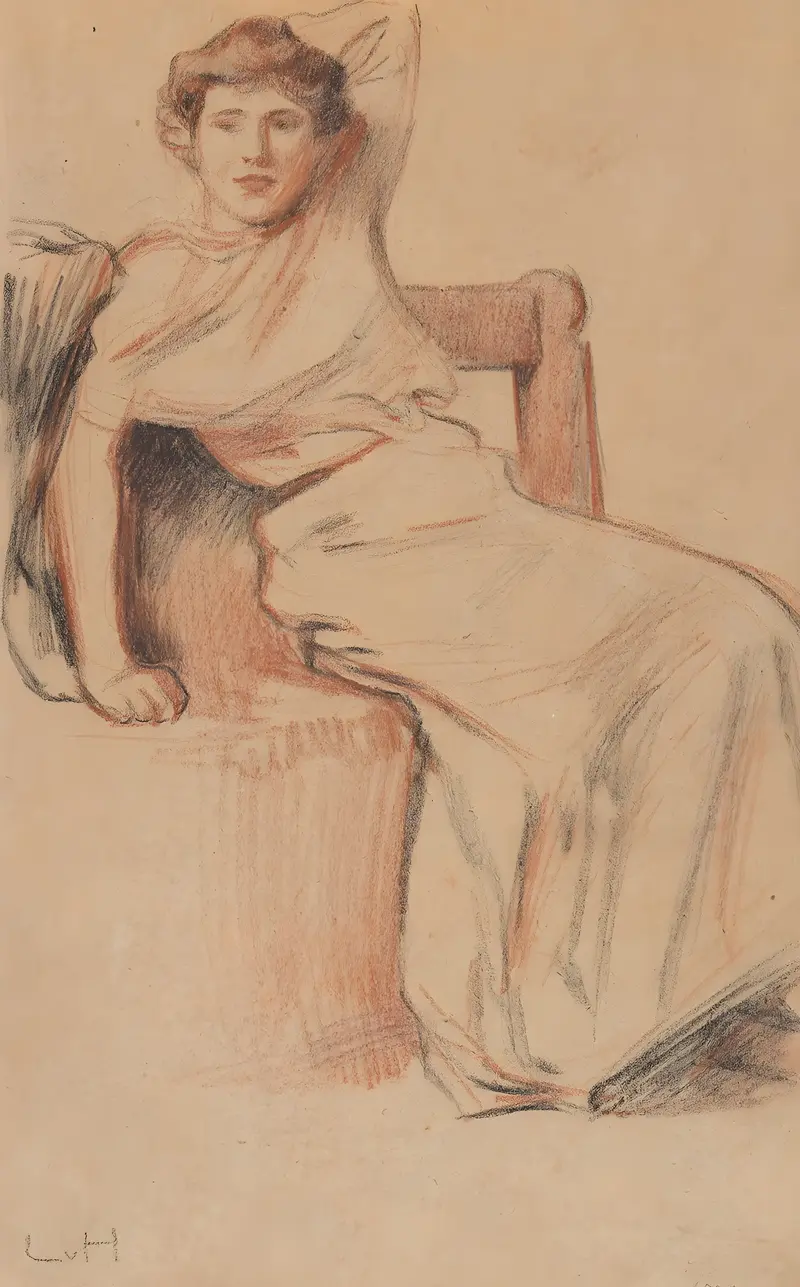 A portrait of a seated lady by Ludwig von Hofmann.