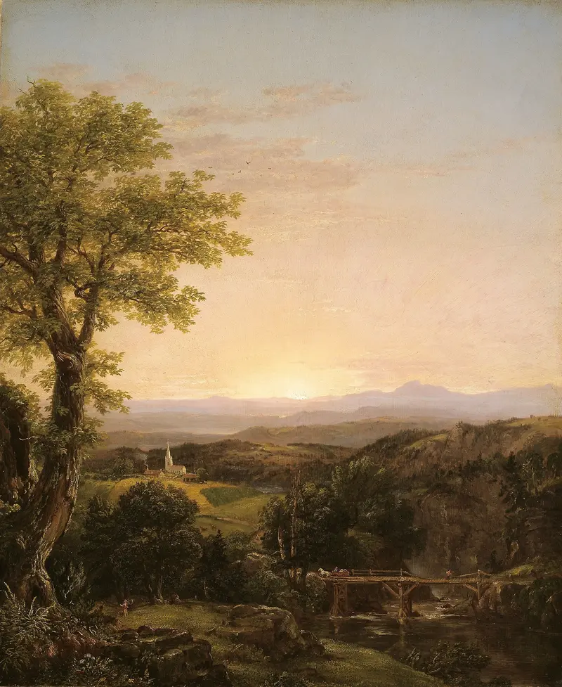 New England Scenery by Thomas Cole, oil painting depicting mountains and clouds