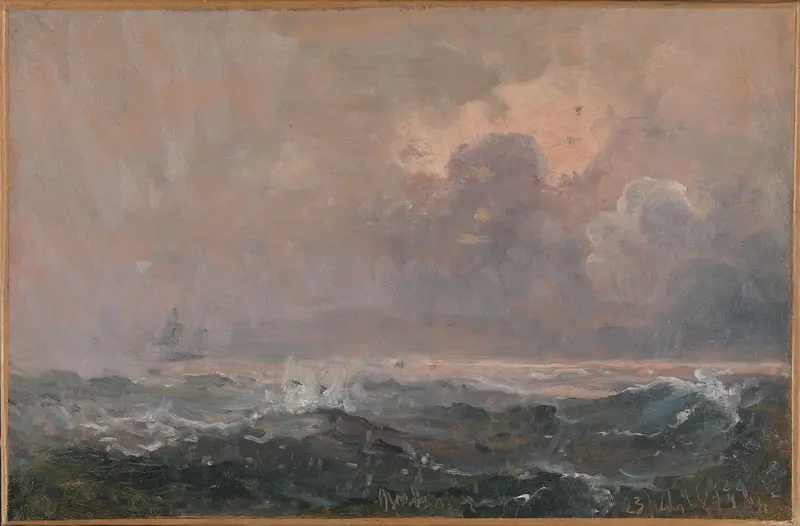 Turbulent waves in a marine scene by Carl Frederik Sørensen, oil painting