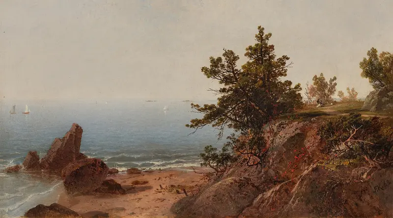 View from the Cliff, oil on canvas by John Frederick Kensett, depicting a serene marine landscape.