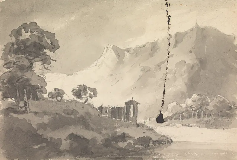 Landscape with Castle, River and Mountain by William Gilpin, oil painting