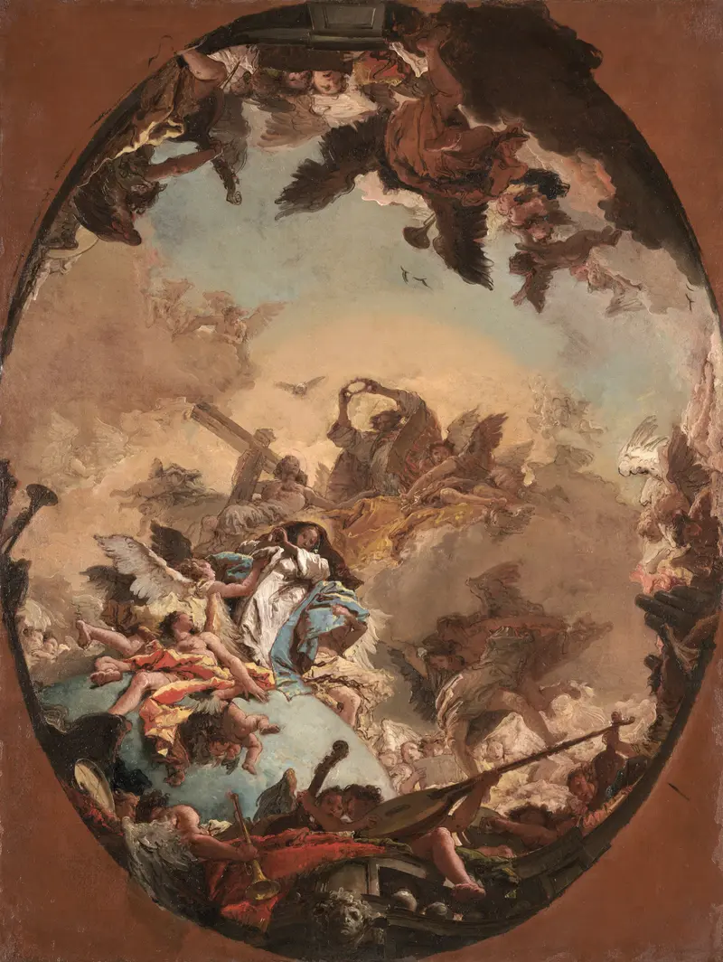 The Coronation of the Virgin by Giovanni Battista Tiepolo showcases a vibrant depiction of the Virgin Mary being crowned.