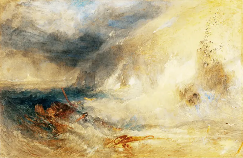 Long Ship’s Lighthouse by Joseph Mallord William Turner, oil on canvas, depicting turbulent ocean waters