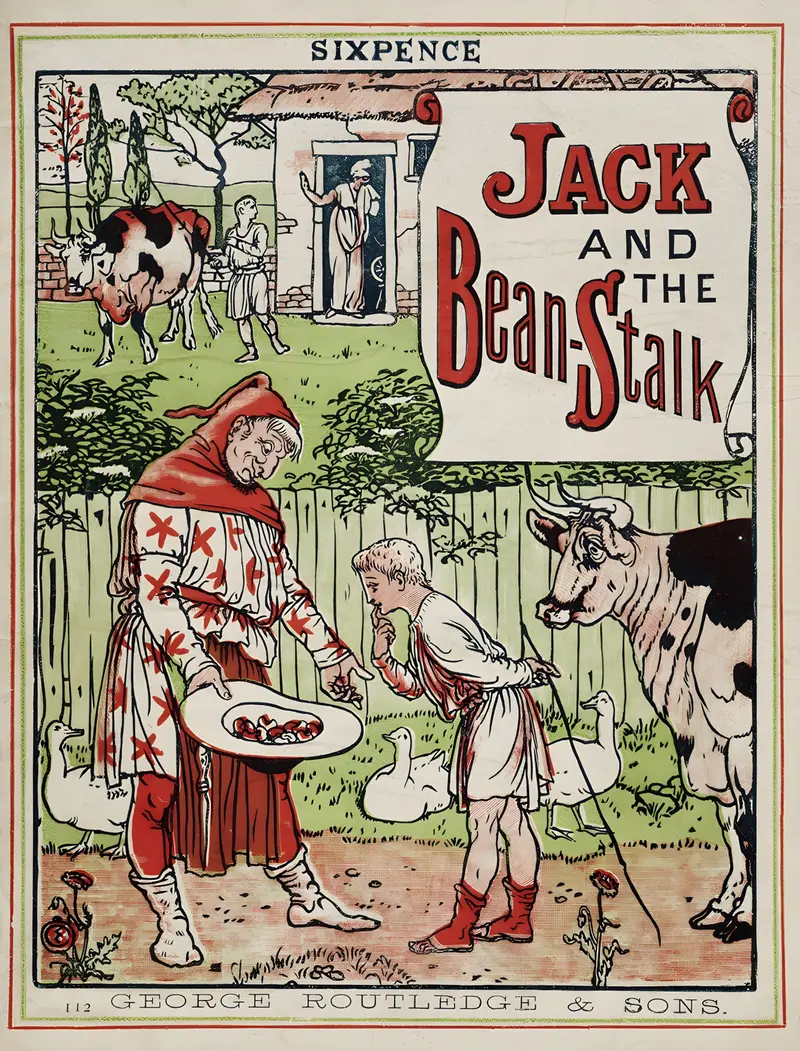 Walter Crane's 'Jack and the bean-stalk Pl.1' illustrates a scene from the classic fairy tale.