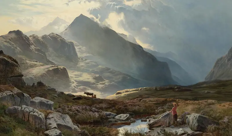 Landscape of Snowdon From Yfoelberfedd, oil painting by Sidney Richard Percy