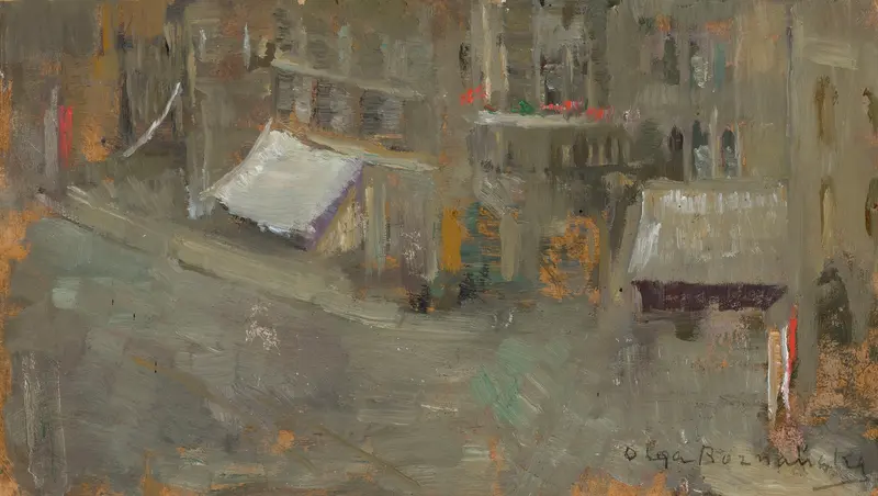 Place de Thernes in Paris by Olga Boznanska, oil painting of an urban landscape with trees and light.