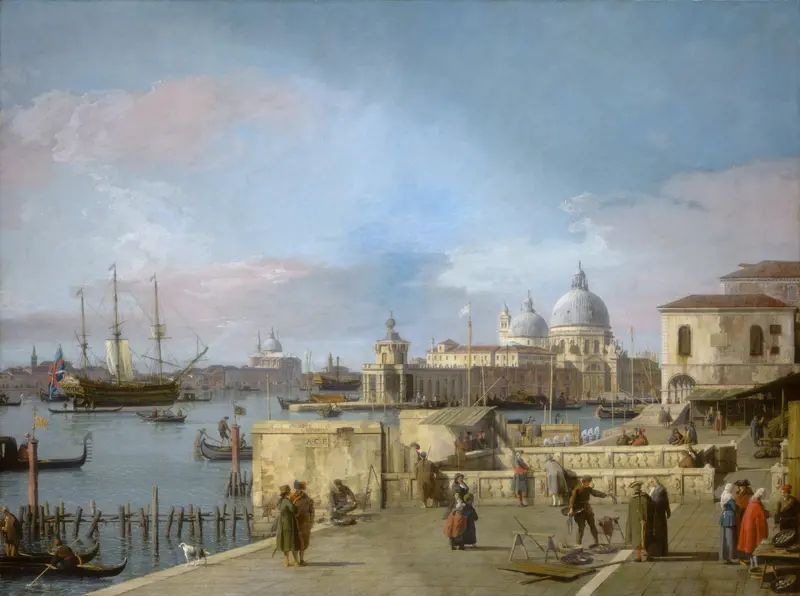 Entrance to the Grand Canal from the Molo, oil on canvas by Canaletto, showcasing Venetian architecture.