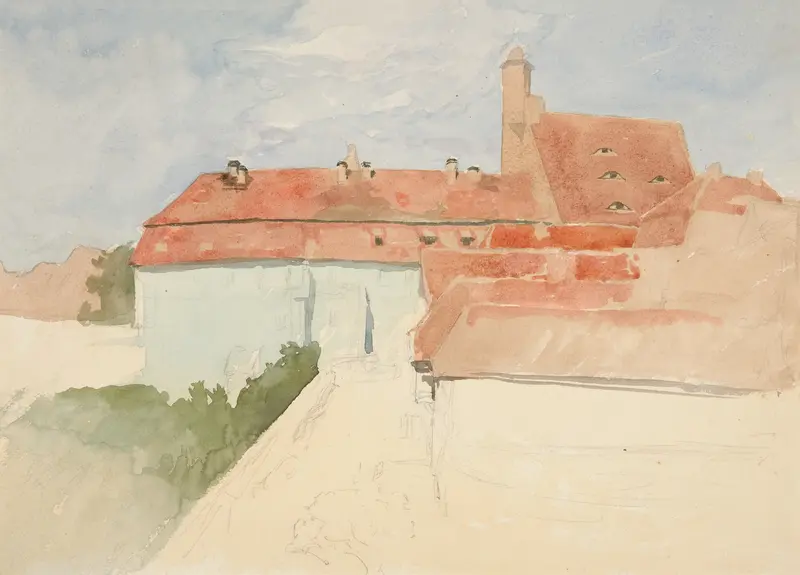 Architectural Study III by Edwin Austin Abbey, ink on paper, featuring delicate lines and blue-gray tones.